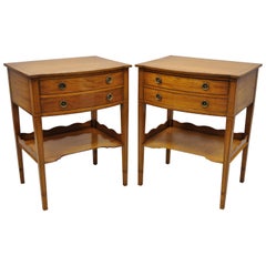 Pair of Satinwood Mahogany Sheraton Style Antique 2-Drawer Nightstand End Tables