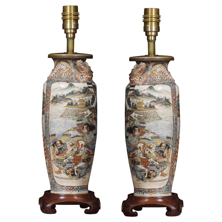 Pair of Satsuma BalusterShaped Vase Lamps For Sale at 1stDibs