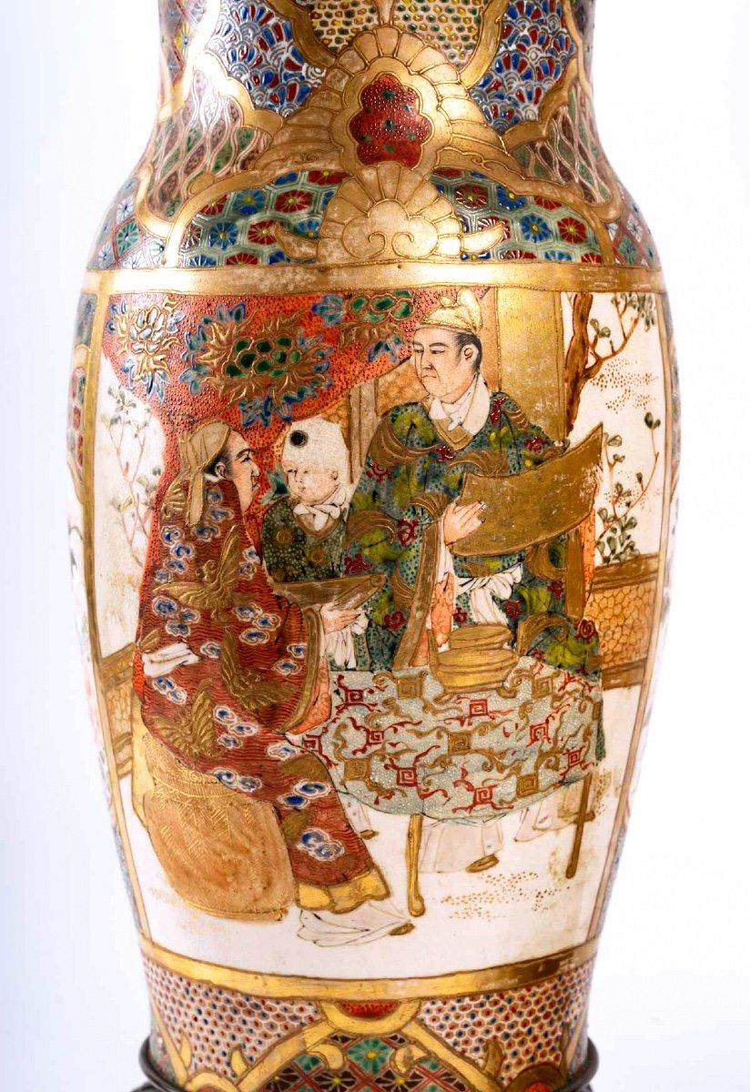 Paire de vases en céramique Satsuma montés sur bronze français, période : Meiji, 19e Bon état - En vente à CRÉTEIL, FR