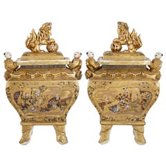 Pair of Satsuma Earthenware Meiji Period Vases