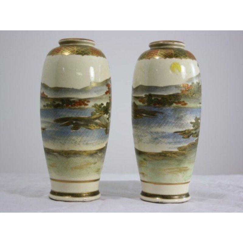 Pair of Satsuma Earthenware Vases For Sale 1