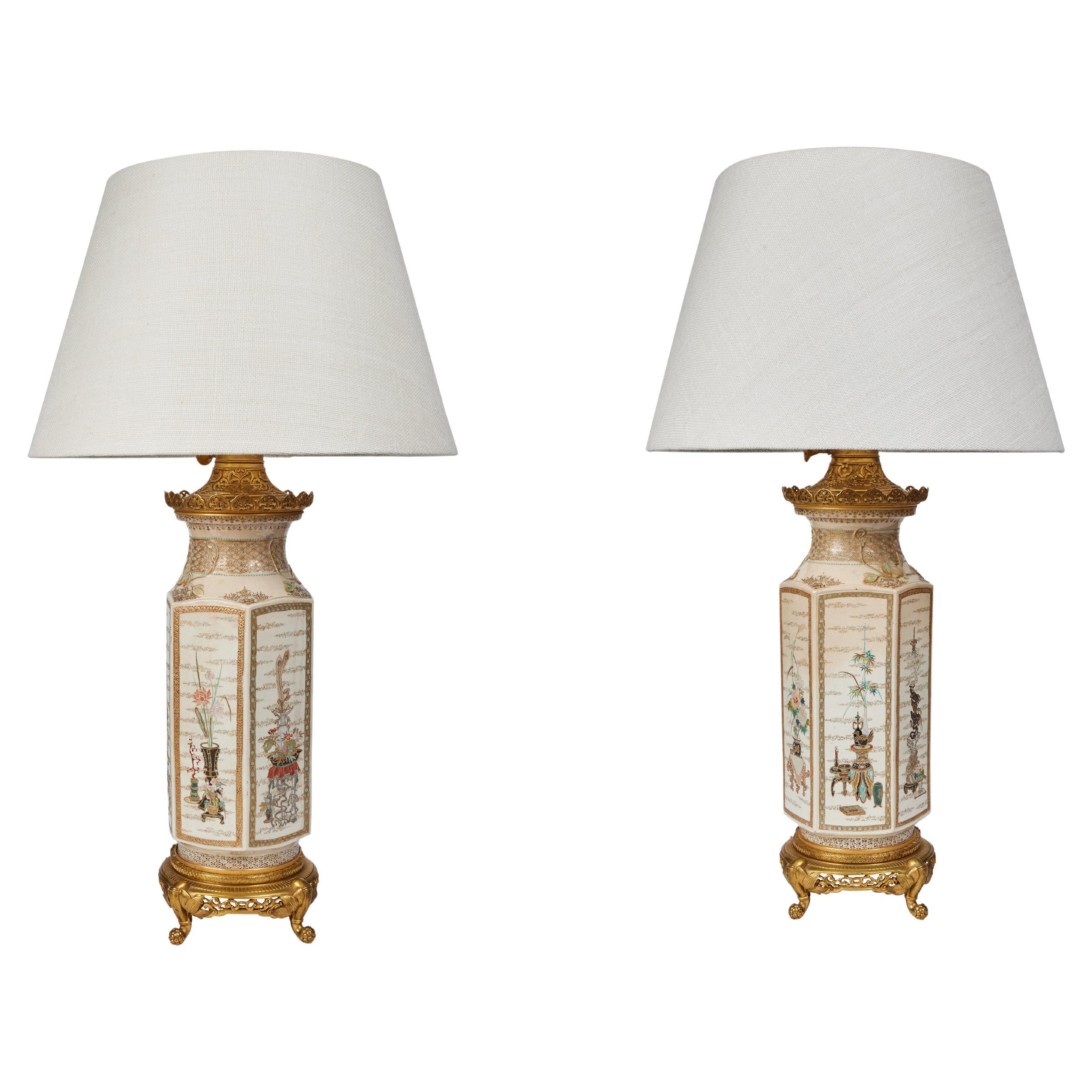 Pair of Satsuma Lamps For Sale