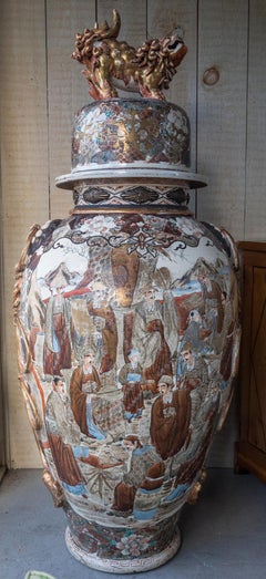 Pair of Satsuma Lidded Floor Vases