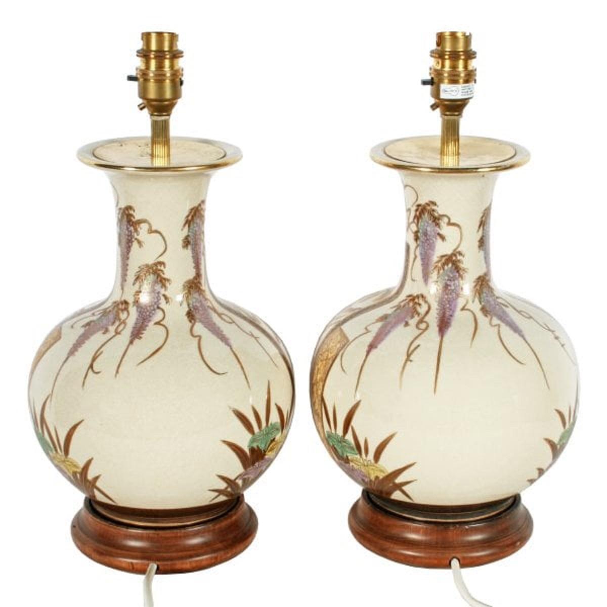 Pair of Satsuma Pottery Table Lamps, 20th Century In Excellent Condition In Southall, GB