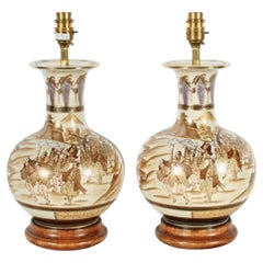 Pair of Satsuma Pottery Table Lamps, 20th Century