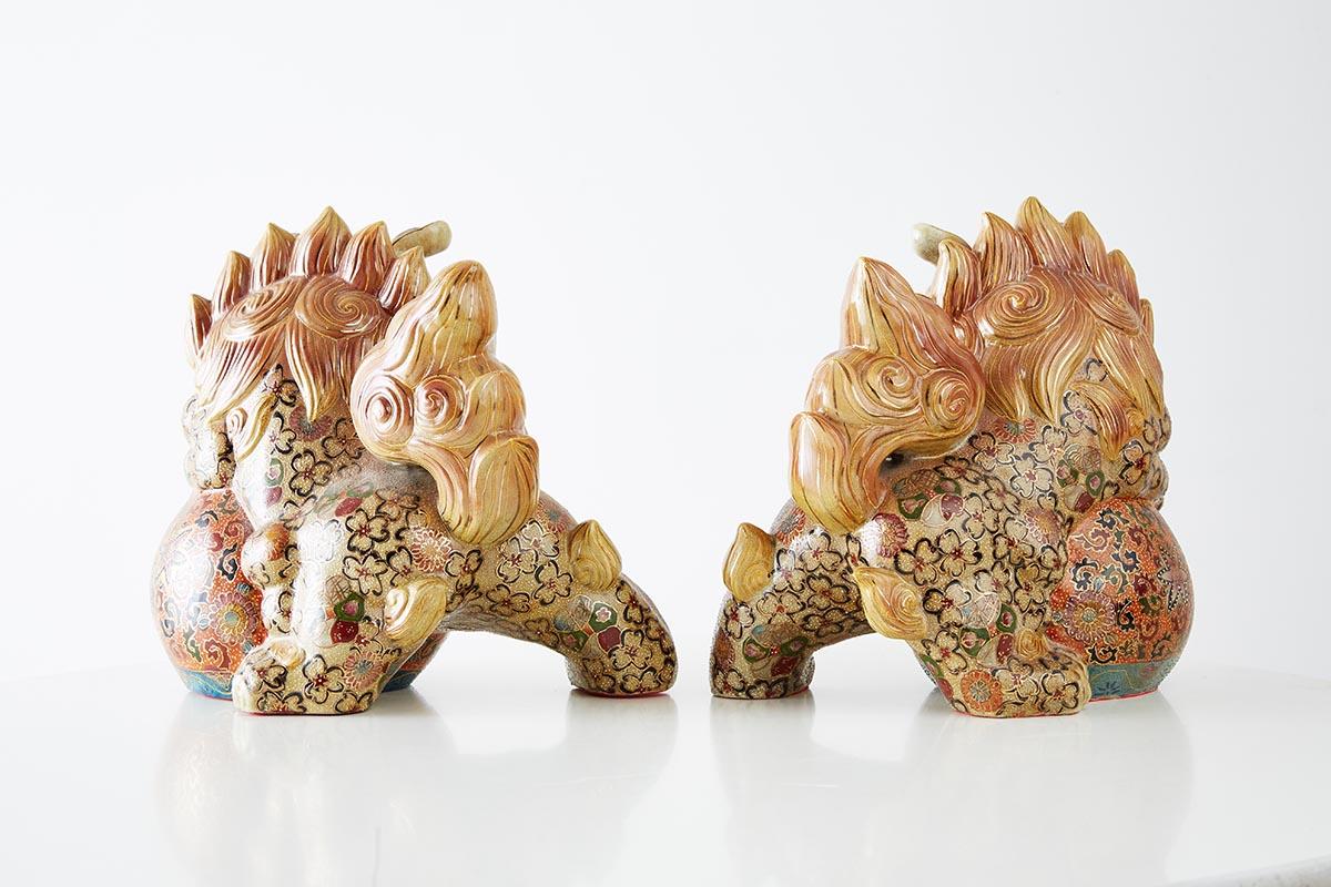 Pair of Satsuma Style Gilt Porcelain Foo Lions 4