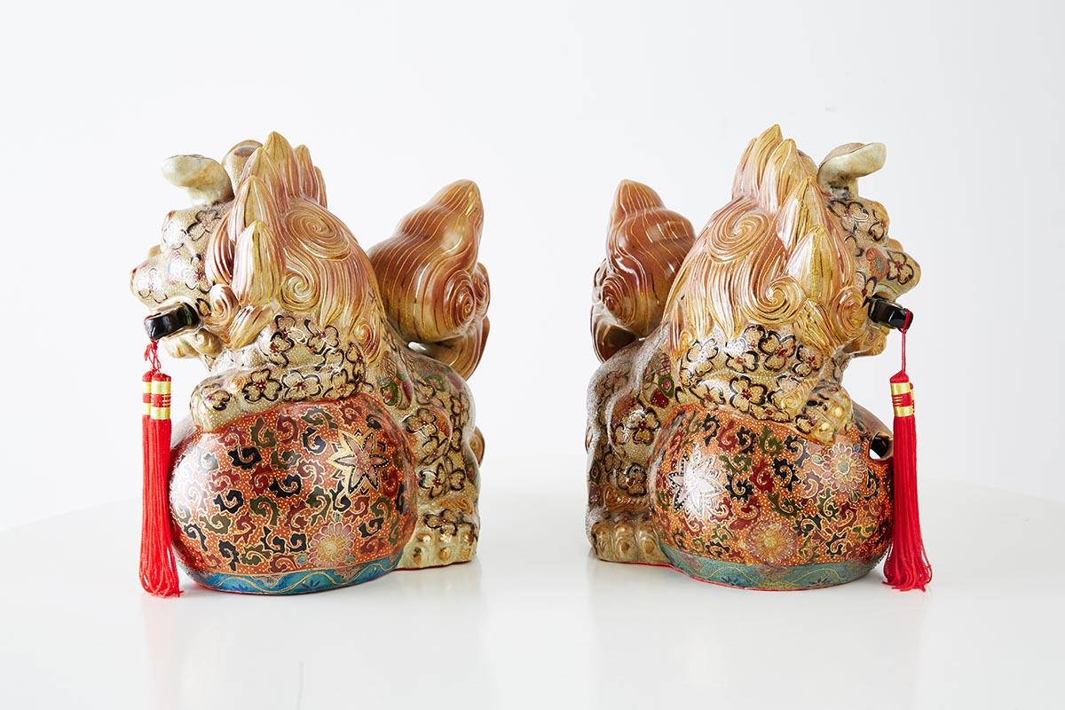 Pair of Satsuma Style Gilt Porcelain Foo Lions 8