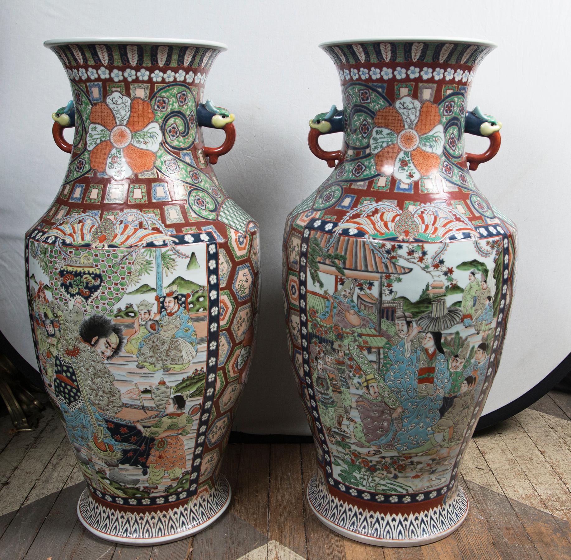 Japanese Pair of Satsuma Vases For Sale