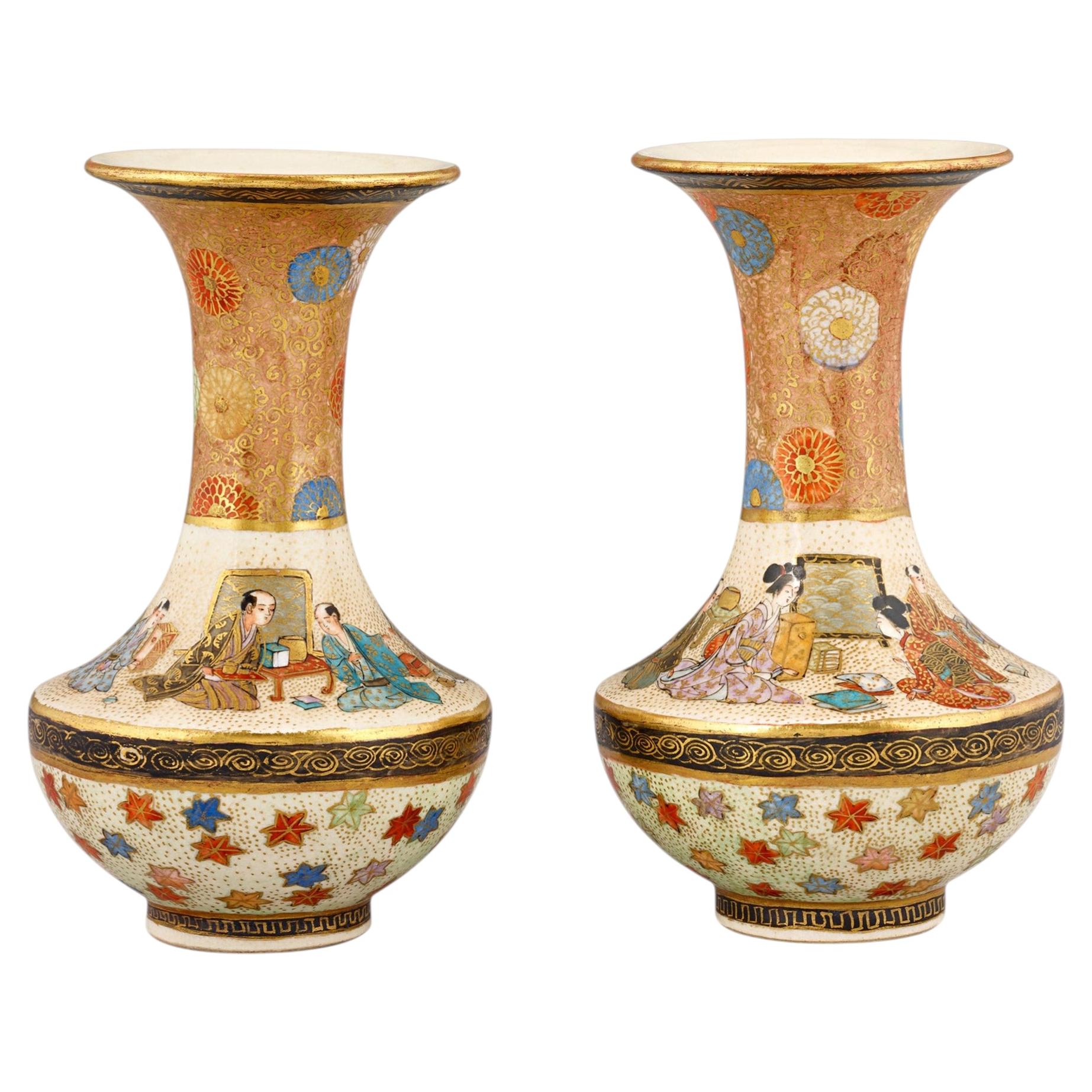 Pair of Satsuma Vases For Sale
