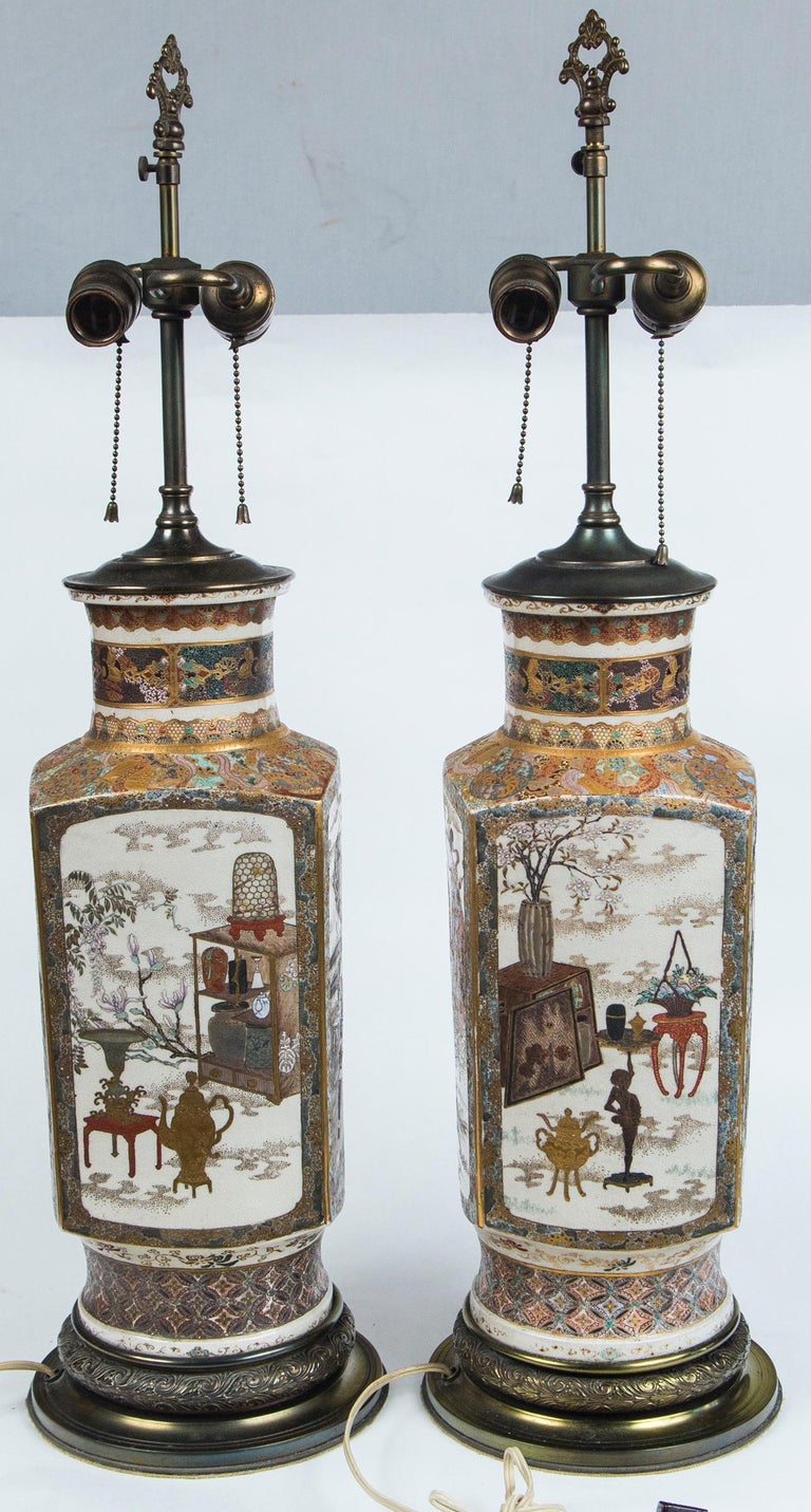Pair of Satsuma Vases, Mounted as Lamps For Sale 1