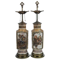 Antique Pair of Satsuma Vases, Mounted as Lamps