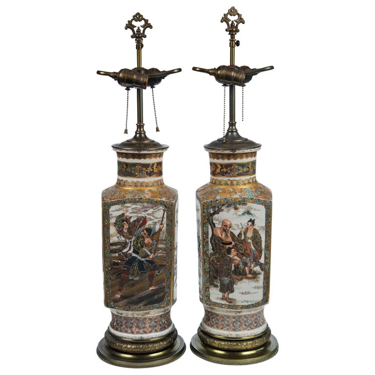 Pair of Satsuma Vases, Mounted as Lamps For Sale