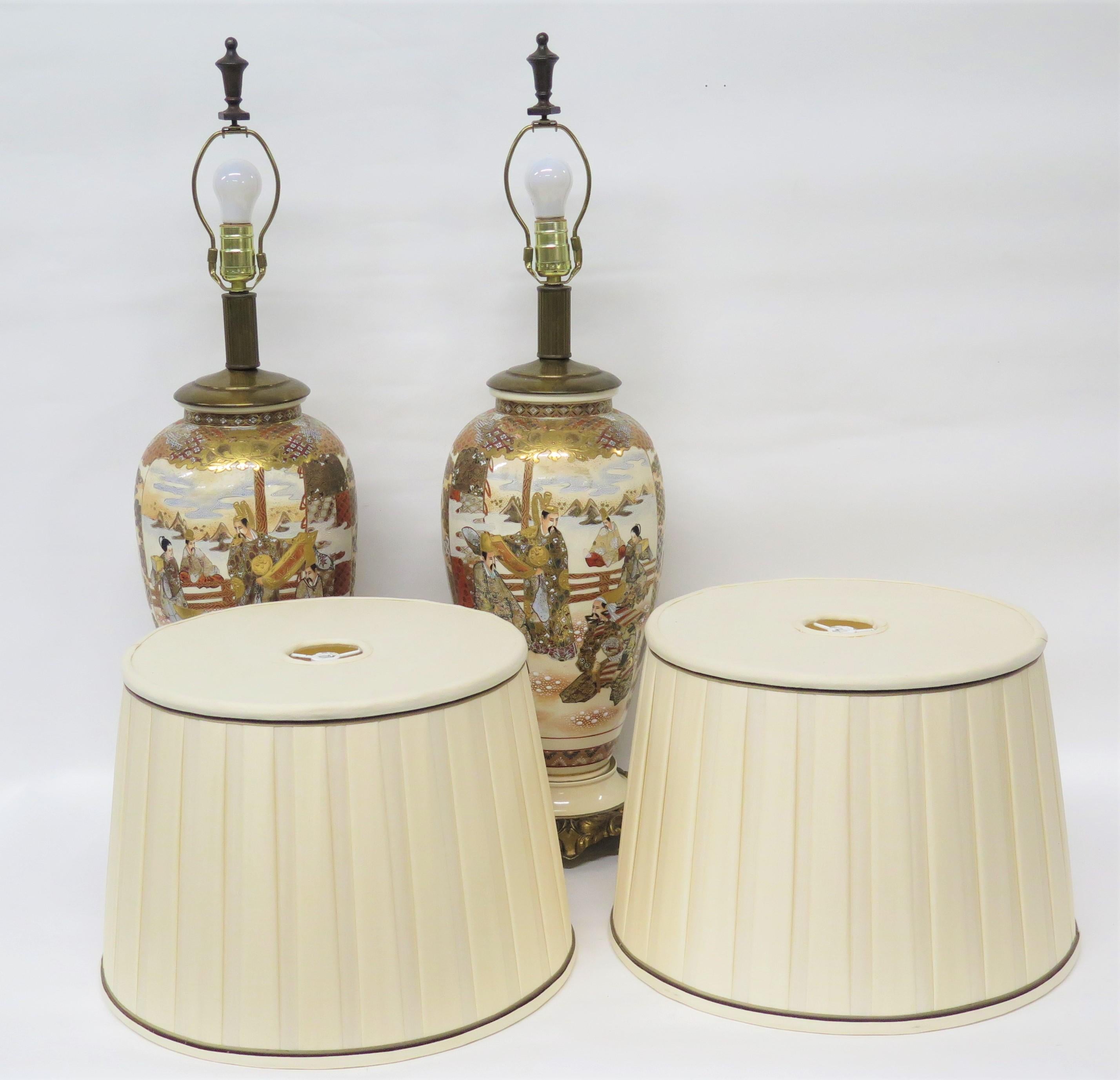 Pair of Satsuma Vases on later Bronze Bases as Lamps For Sale 5