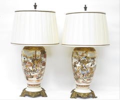Pair of Satsuma Vases on later Bronze Bases as Lamps