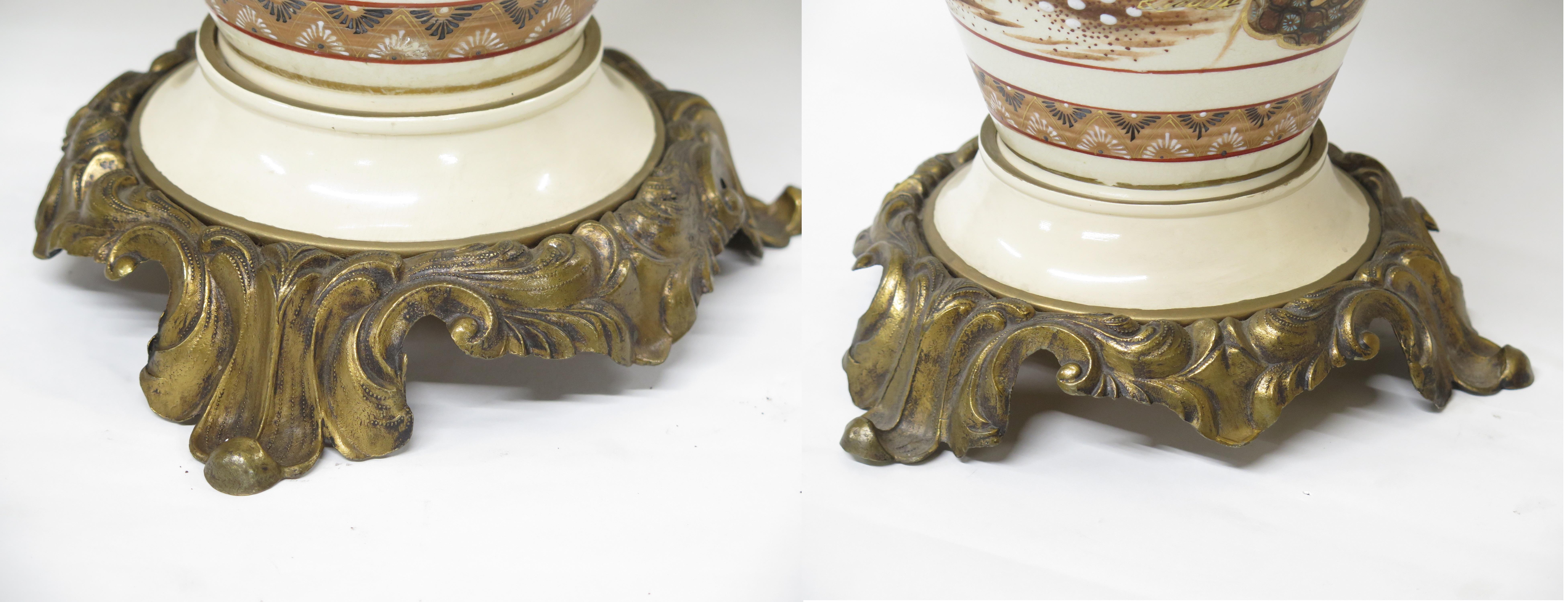 Pair of Satsuma Vases on later Bronze Bases as Lamps For Sale 3