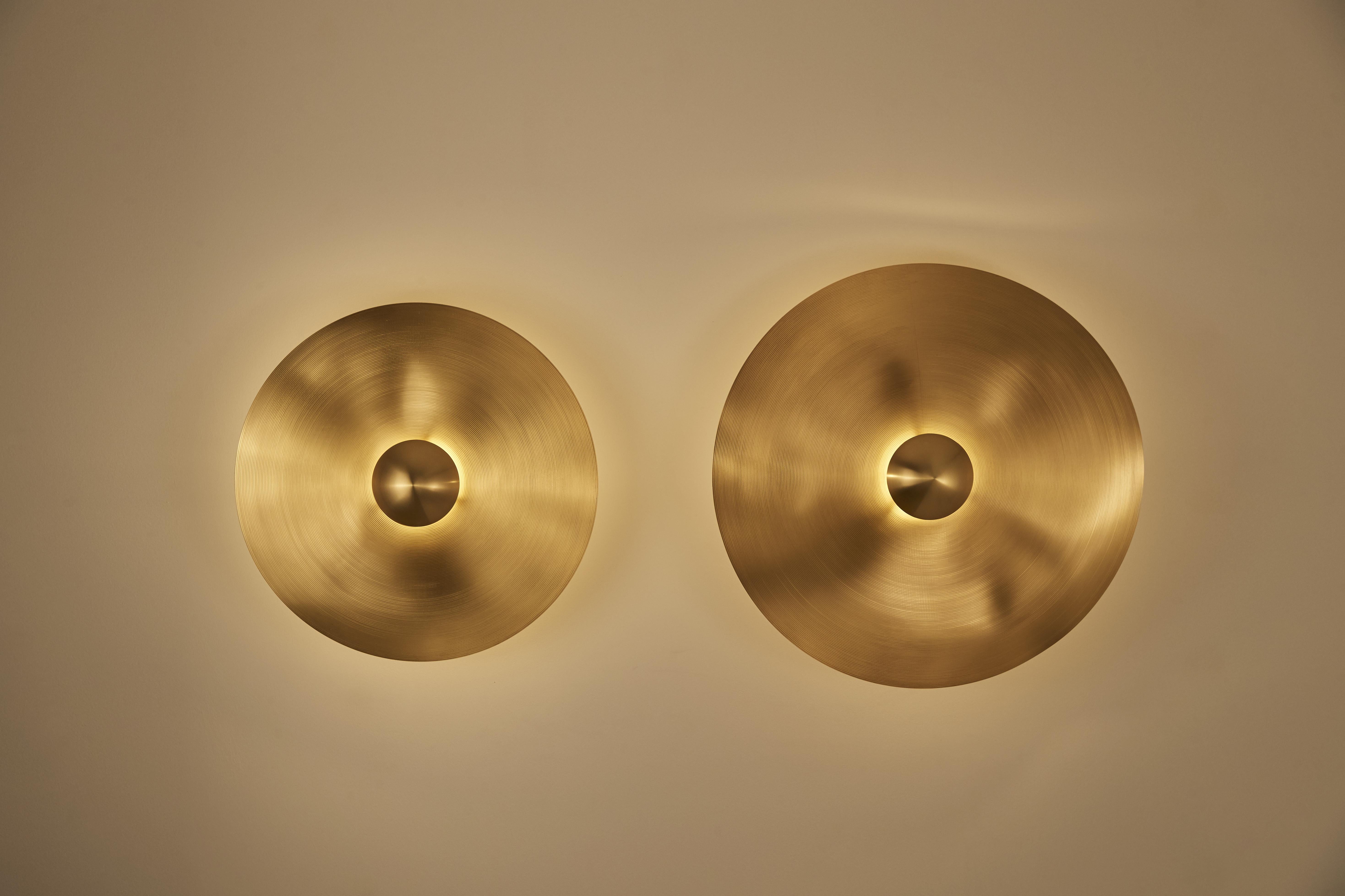 Brass Pair of Saturne Wall Lamps by Mydriaz For Sale