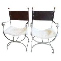 Pair of Savoanrola Chairs Alpaca Fur Seat