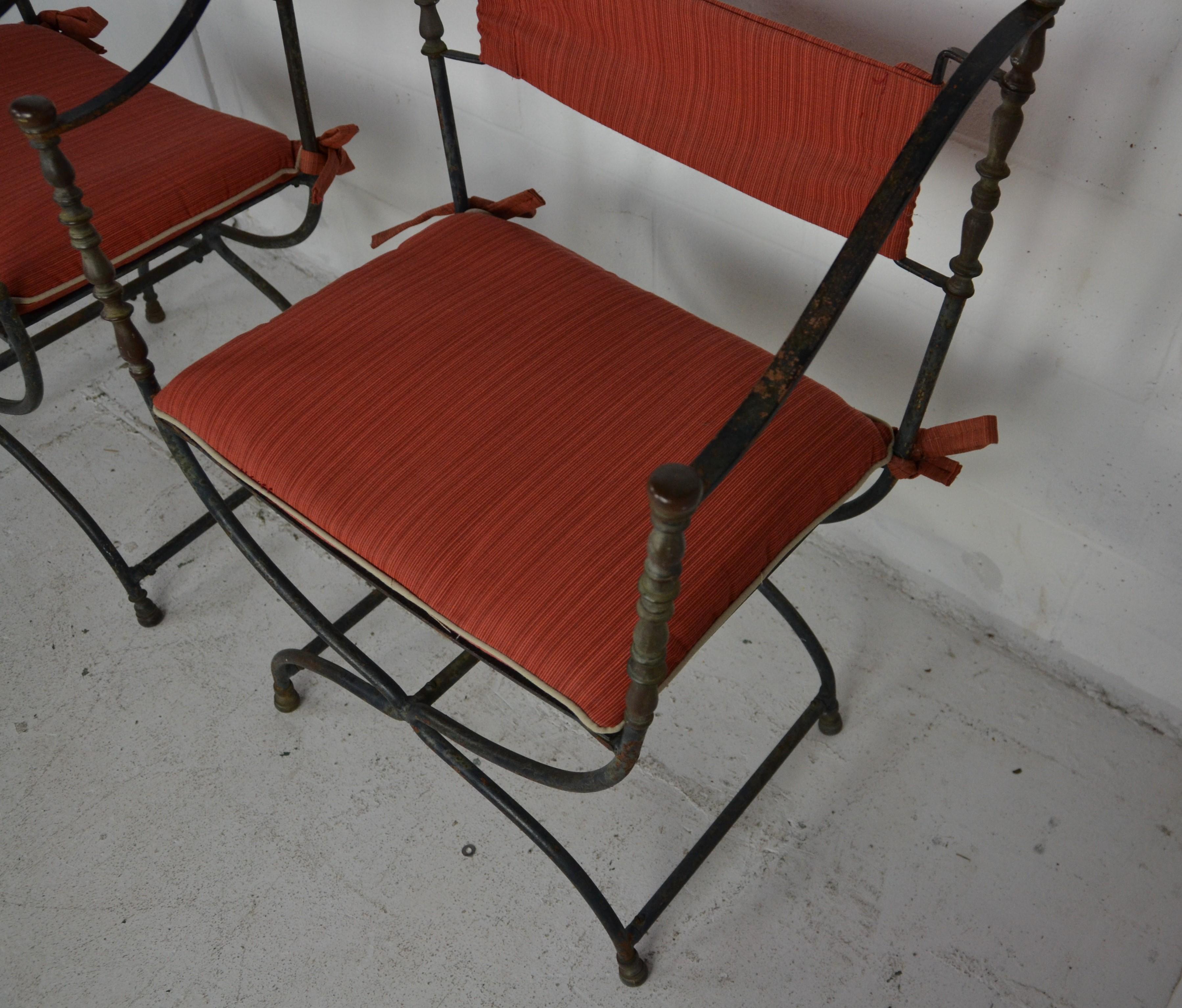 Pair of Savonarola Iron and Brass Chairs In Good Condition In Pomona, CA