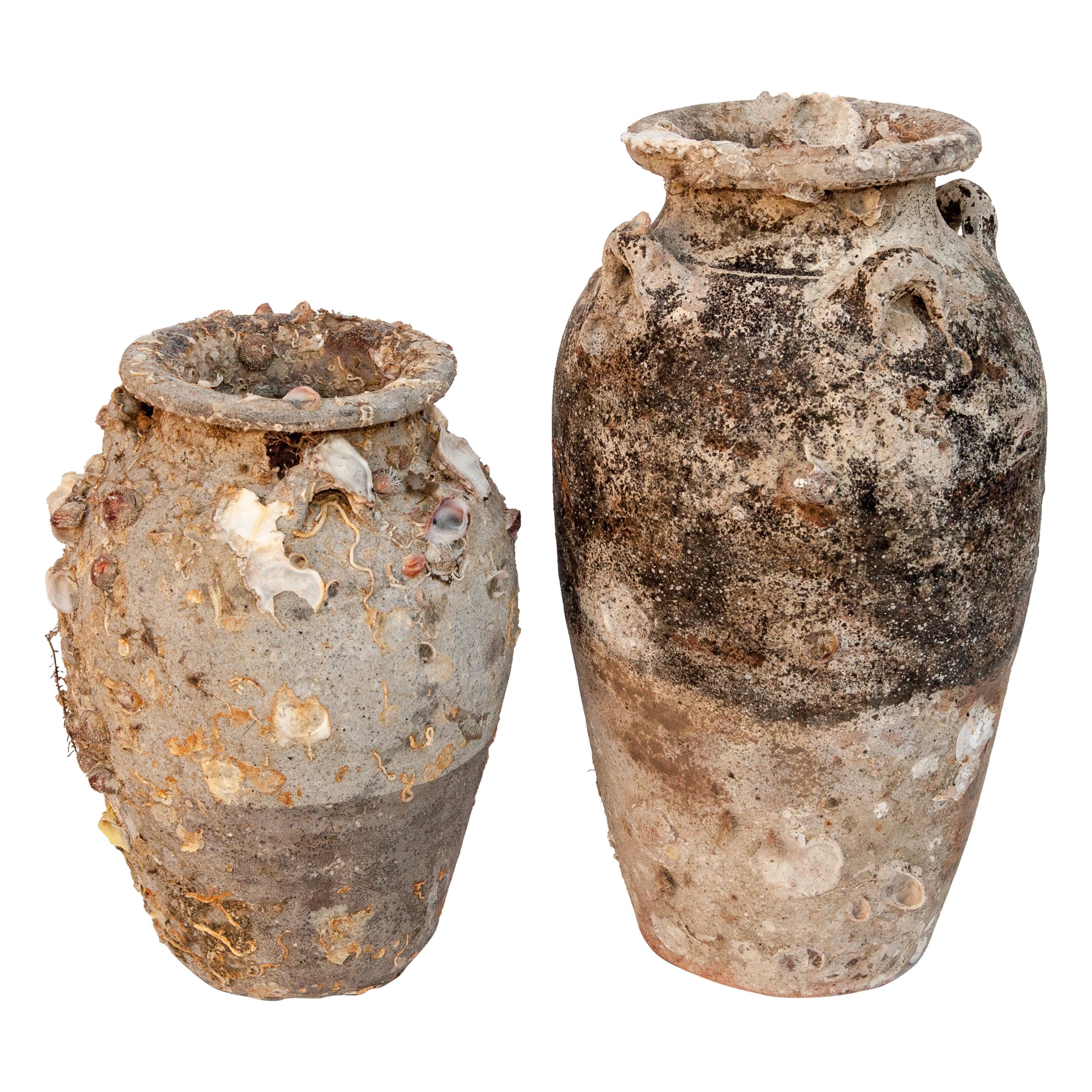 Pair of Sawankhalok Jars with Encrustations, Sawankhalok, Thailand, 15th Century
