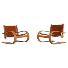 Pair of "Scacciapensieri" Leather Mid-Century Armchairs for Poltronova