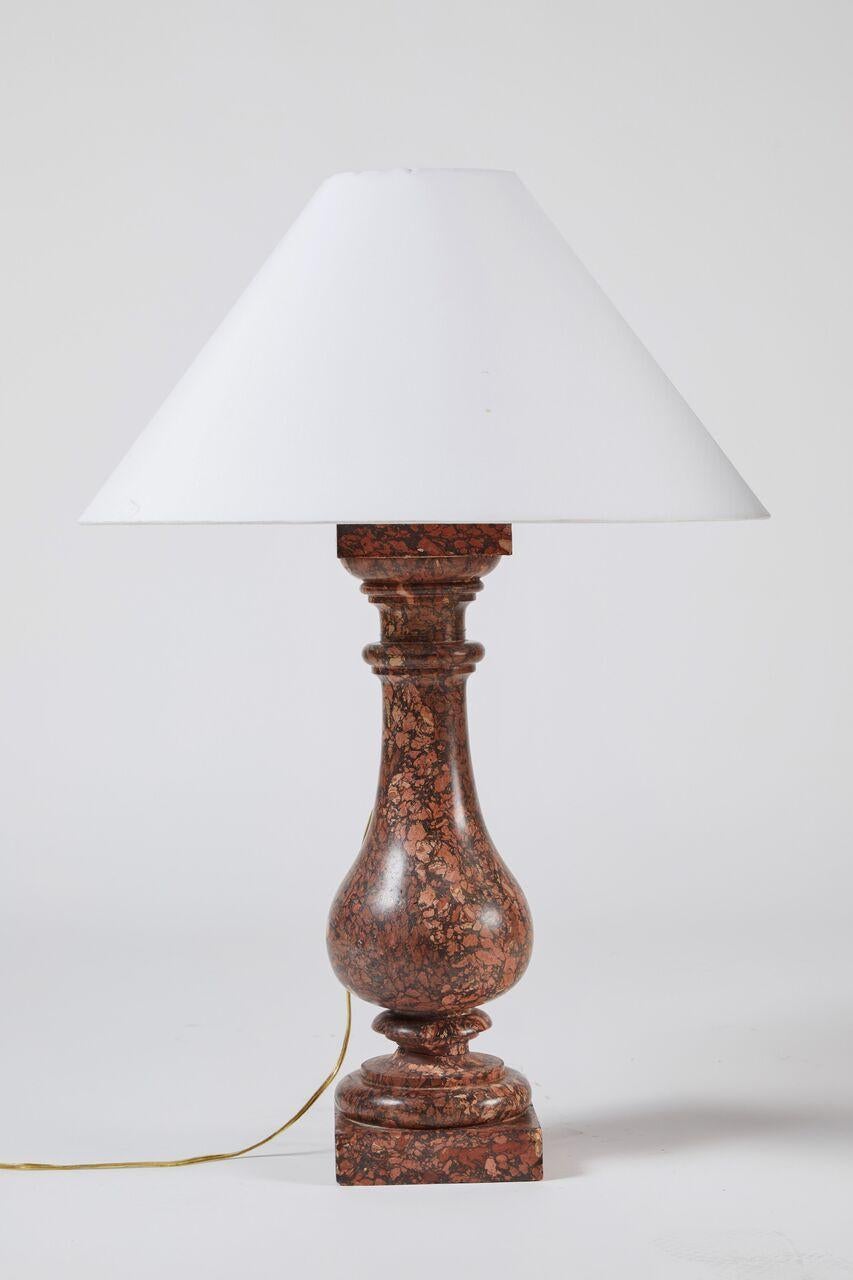 19th Century Pair of Scagliola Marble Table Lamps of Baluster Form