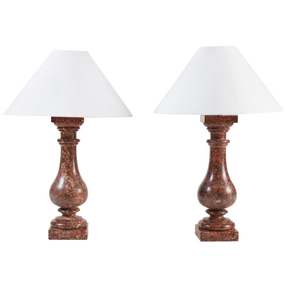 Pair of Scagliola Marble Table Lamps of Baluster Form