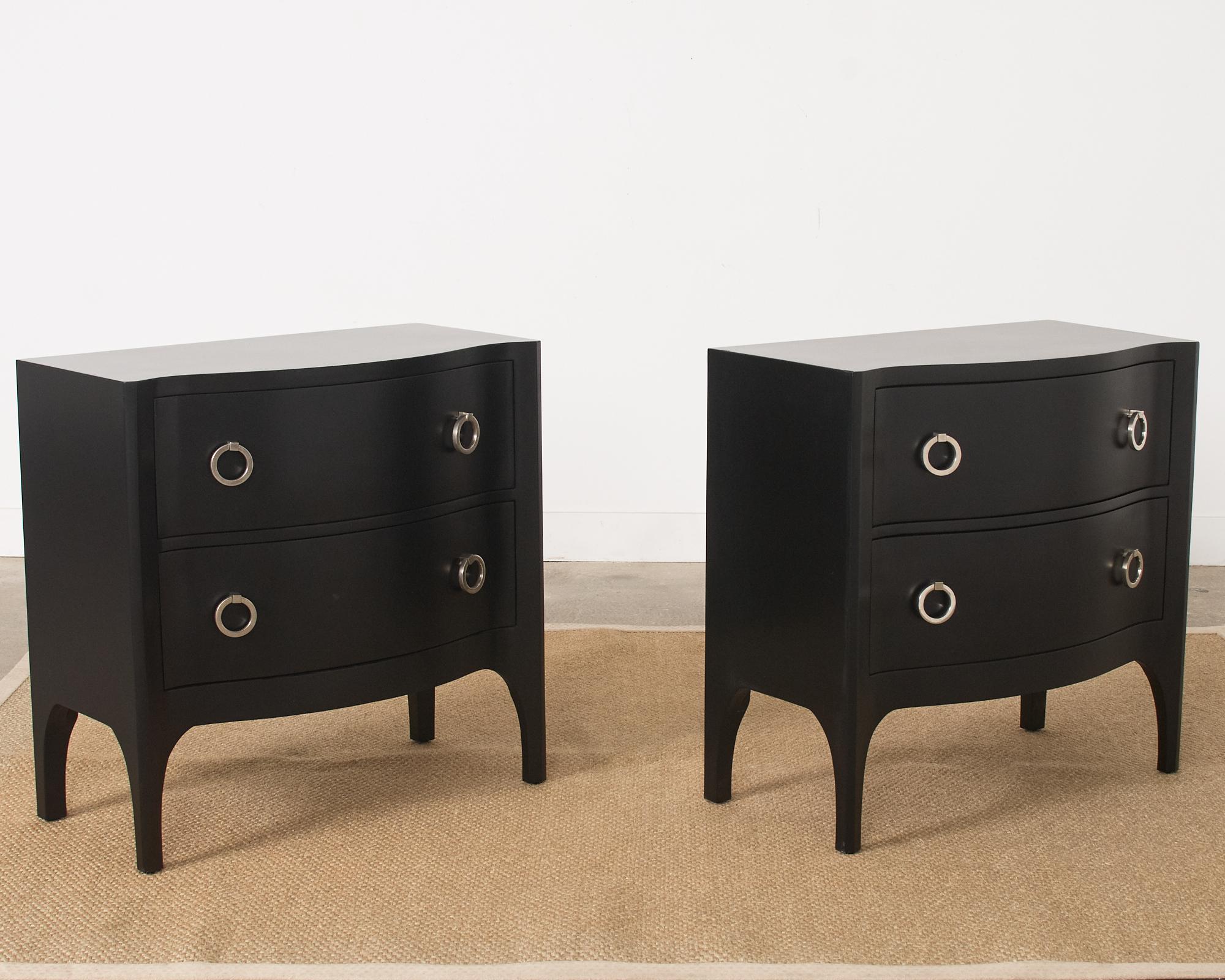 Modern Pair of Scala Luxury Trapu Lacquered Bow Front Commode Chests For Sale
