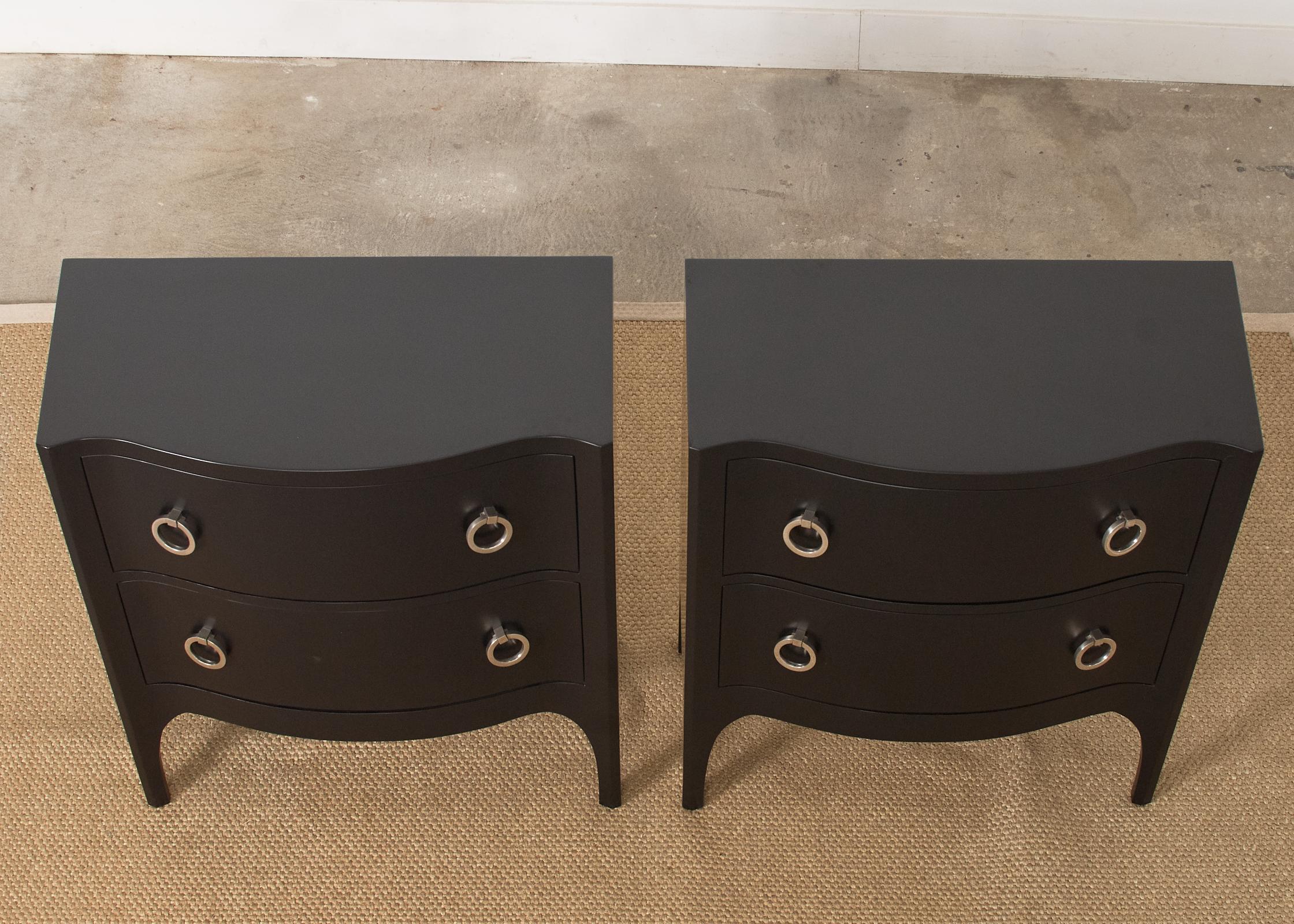 American Pair of Scala Luxury Trapu Lacquered Bow Front Commode Chests For Sale