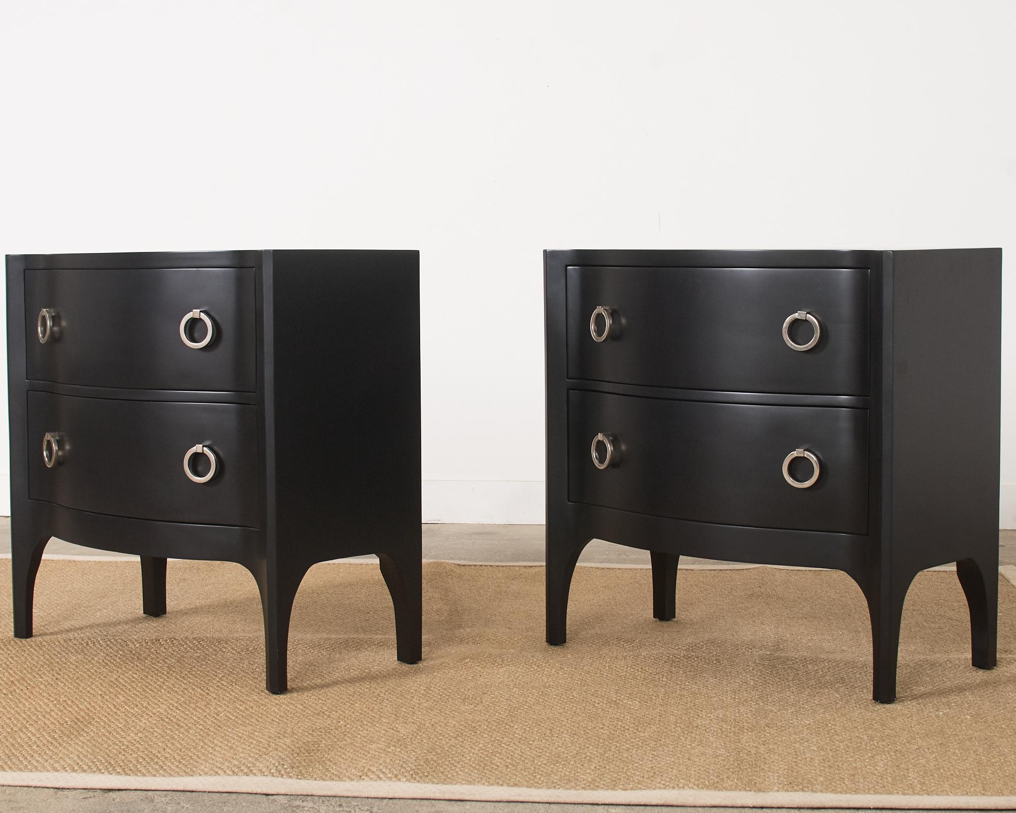 20th Century Pair of Scala Luxury Trapu Lacquered Bow Front Commode Chests For Sale