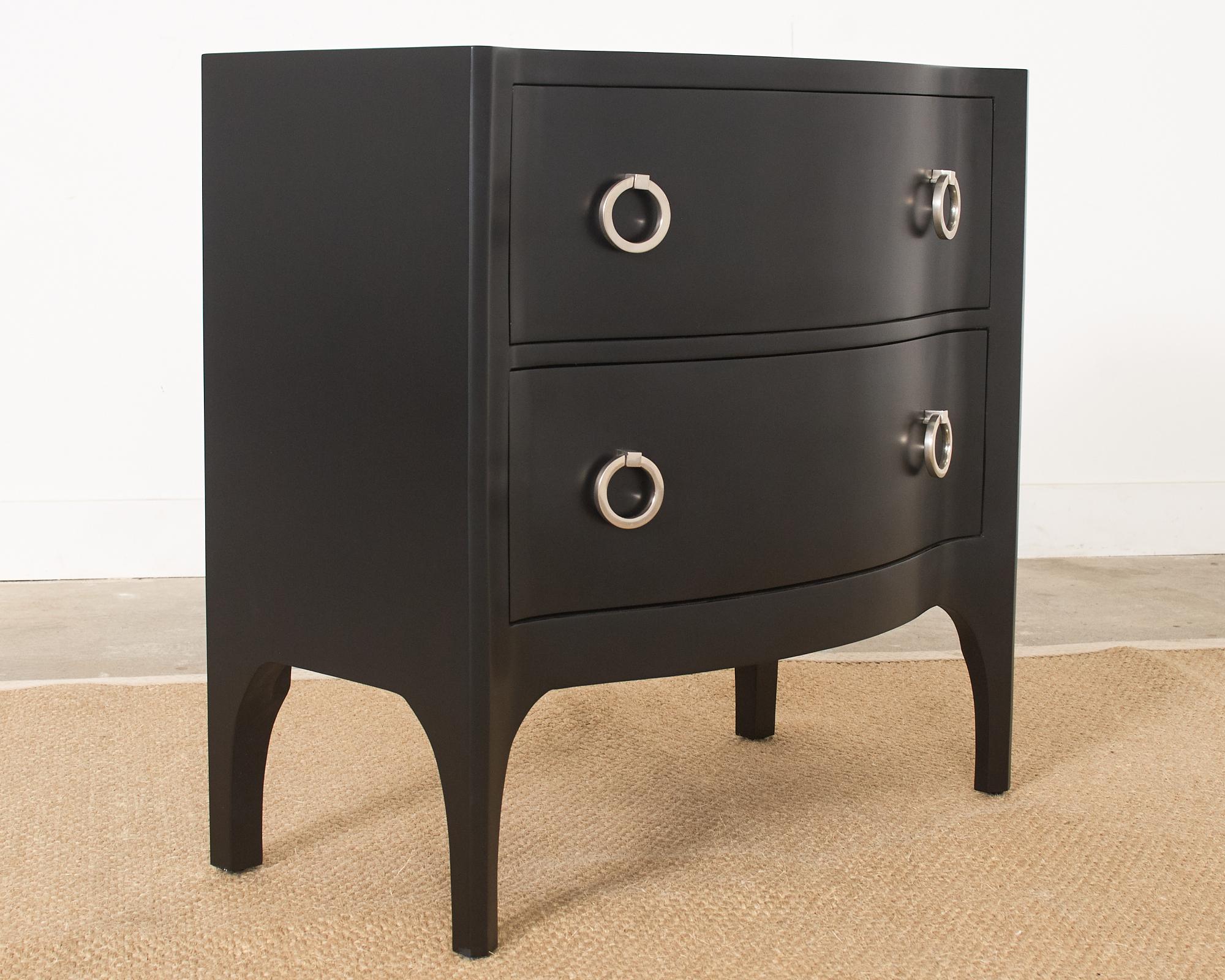 Metal Pair of Scala Luxury Trapu Lacquered Bow Front Commode Chests For Sale