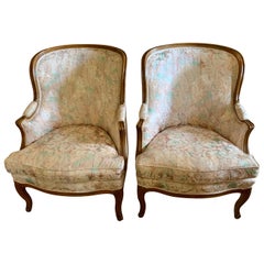 Pair of Scalamandre Wingback Louis XVI Tall Reading Parlor Chairs