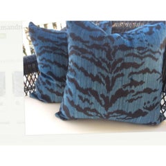 Pair of Scalamandre "Le Tigre" Ocean Blue Pillows