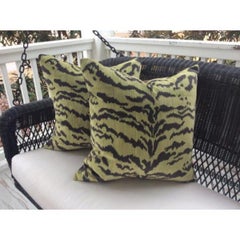 Pair of Scalamandre Pillow Cover in "Le Tigre" Green and Black Velvet
