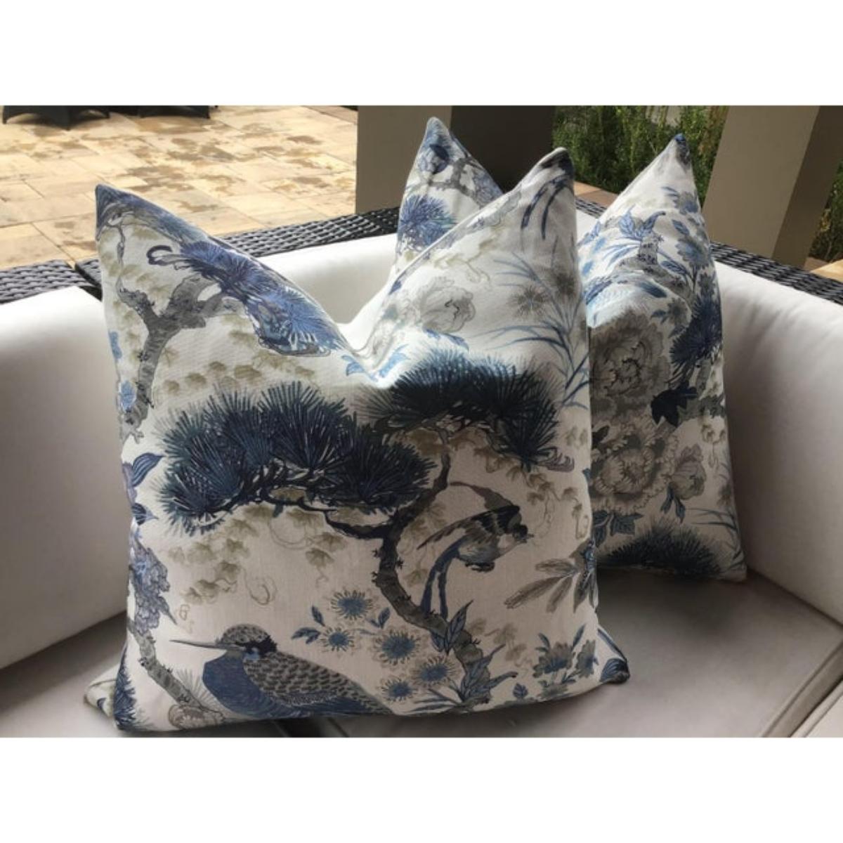 American Pair of Scalamandre Shenyang in Porcelain with Plush Down Inserts For Sale