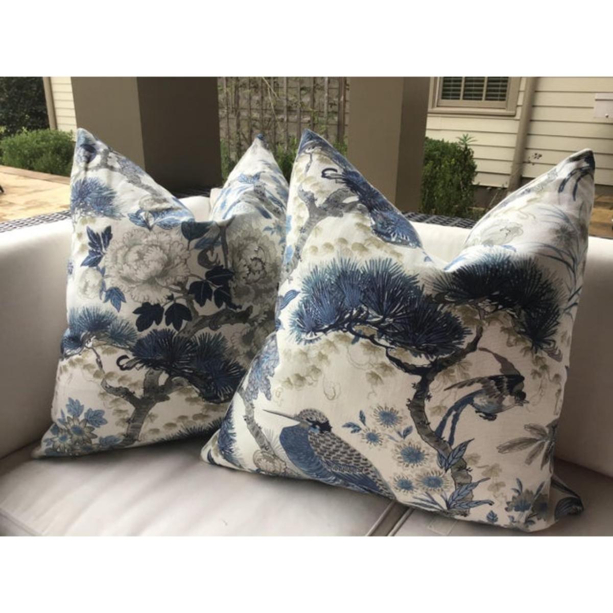 Pair of Scalamandre Shenyang in Porcelain with Plush Down Inserts In New Condition For Sale In Winder, GA