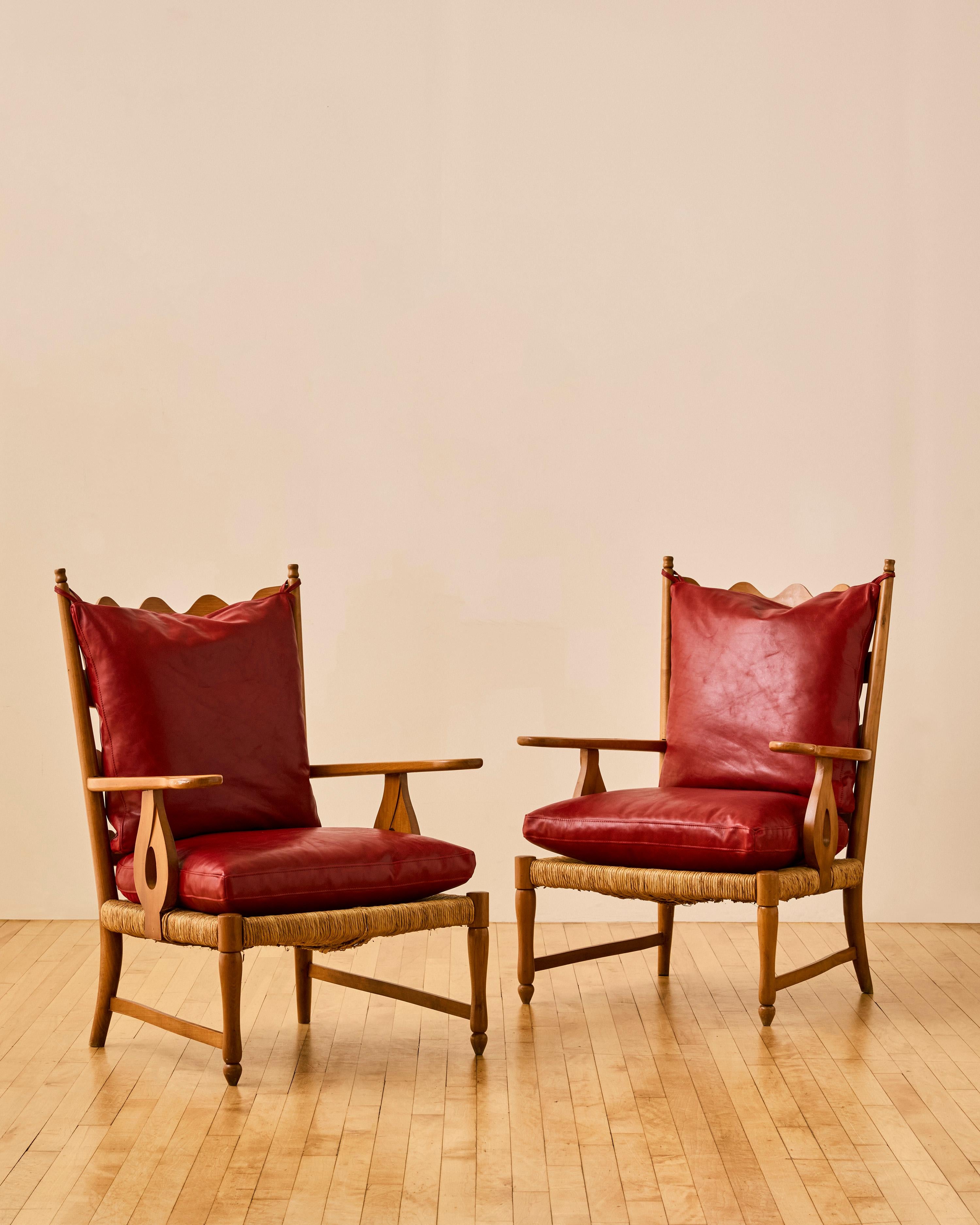Italian Pair of Scallop Back Armchairs by Paulo Buffa c. 1950 For Sale