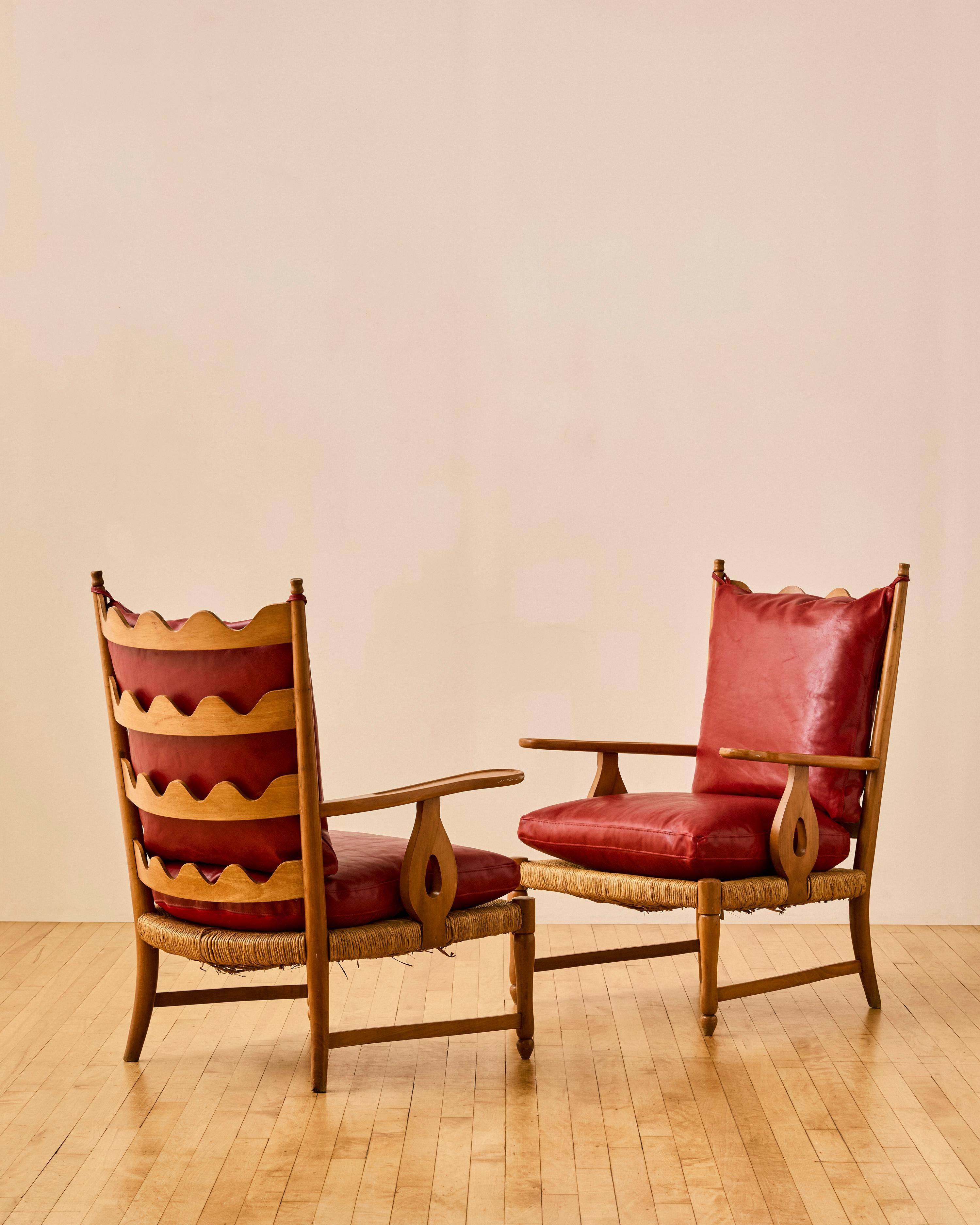 Mid-20th Century Pair of Scallop Back Armchairs by Paulo Buffa c. 1950 For Sale