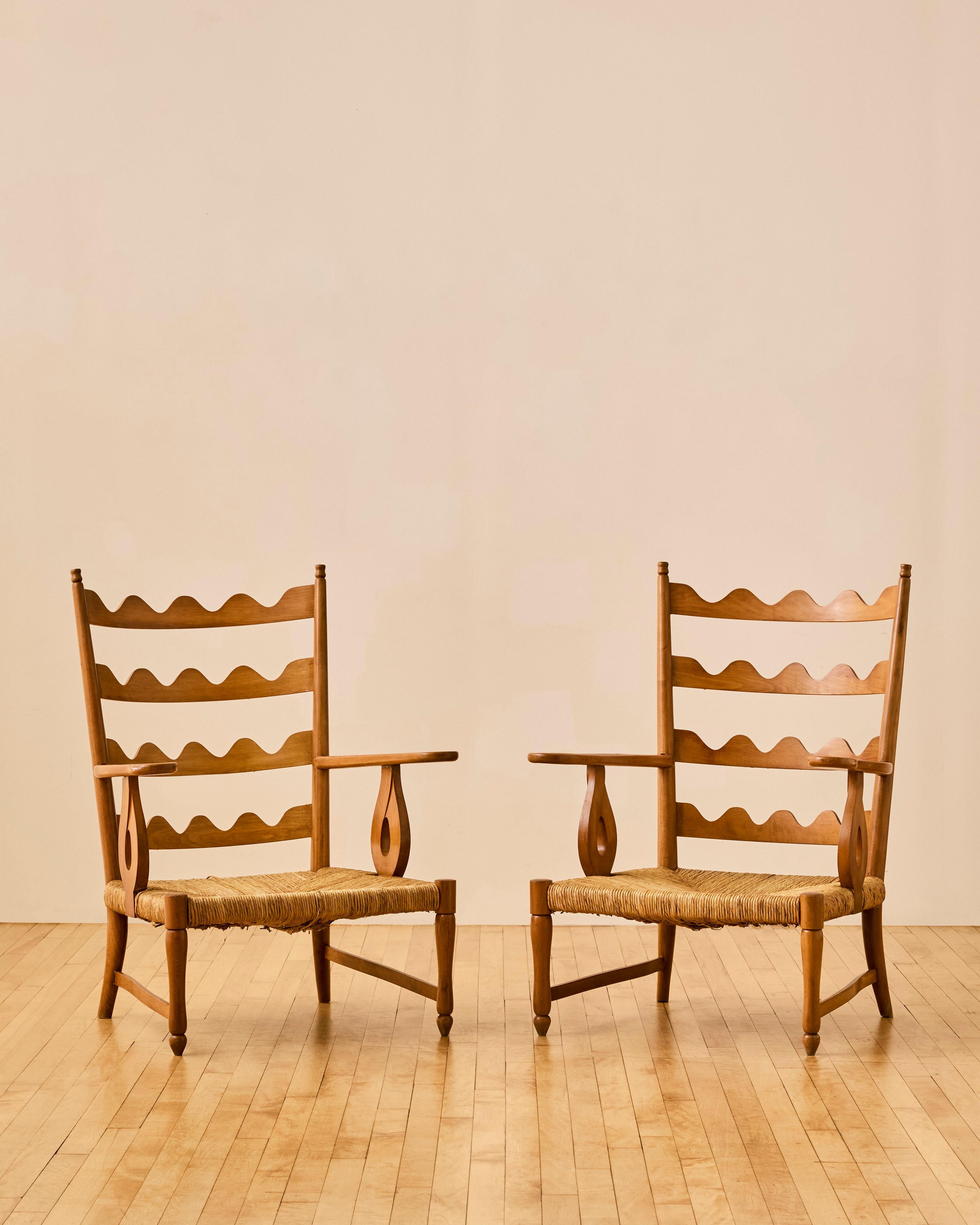 Pair of Scallop Back Armchairs by Paulo Buffa c. 1950 For Sale 1