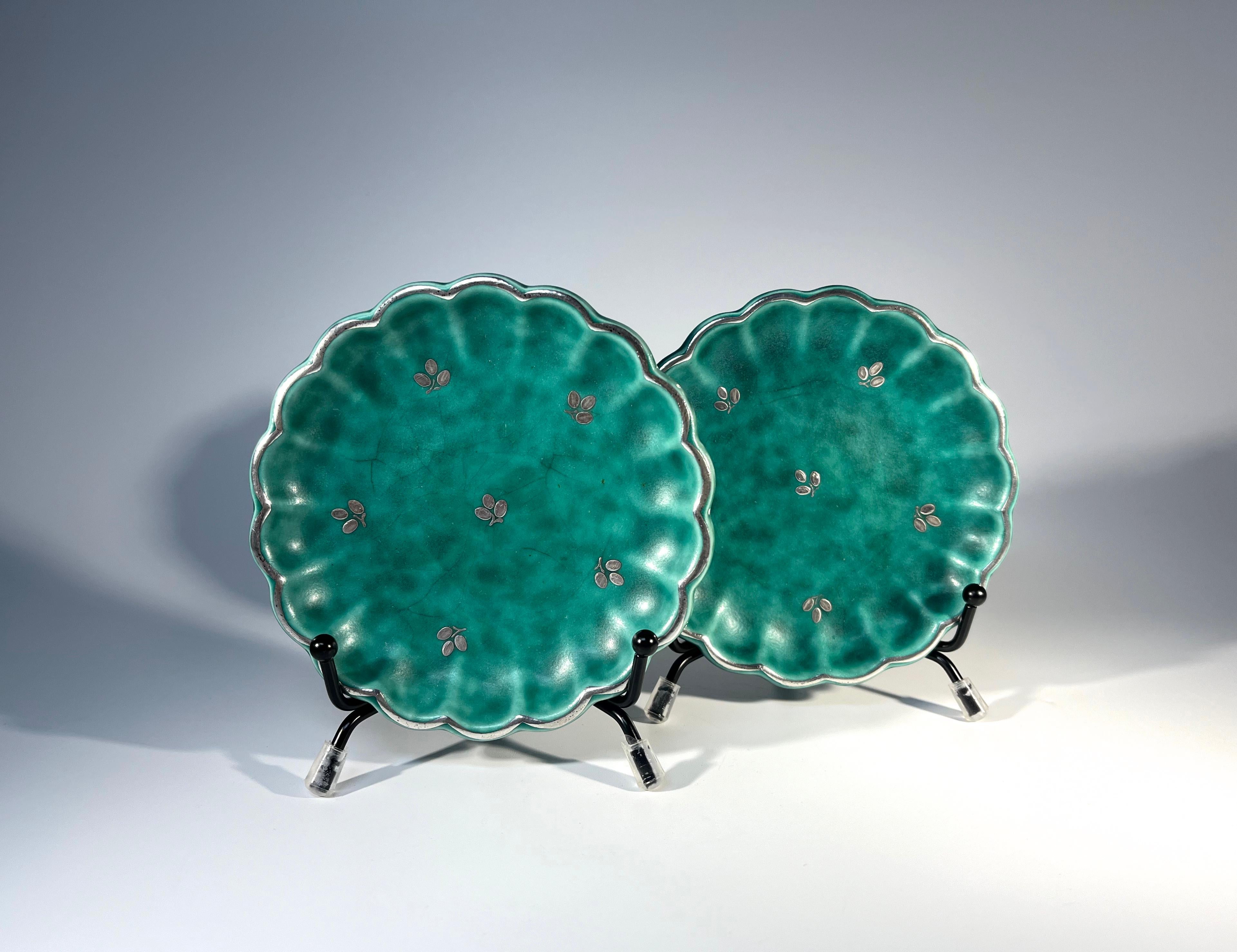 Swedish Pair Of Scalloped, Applied Silver Pin Trays, Wilhelm Kage, Argenta, Gustavsberg For Sale