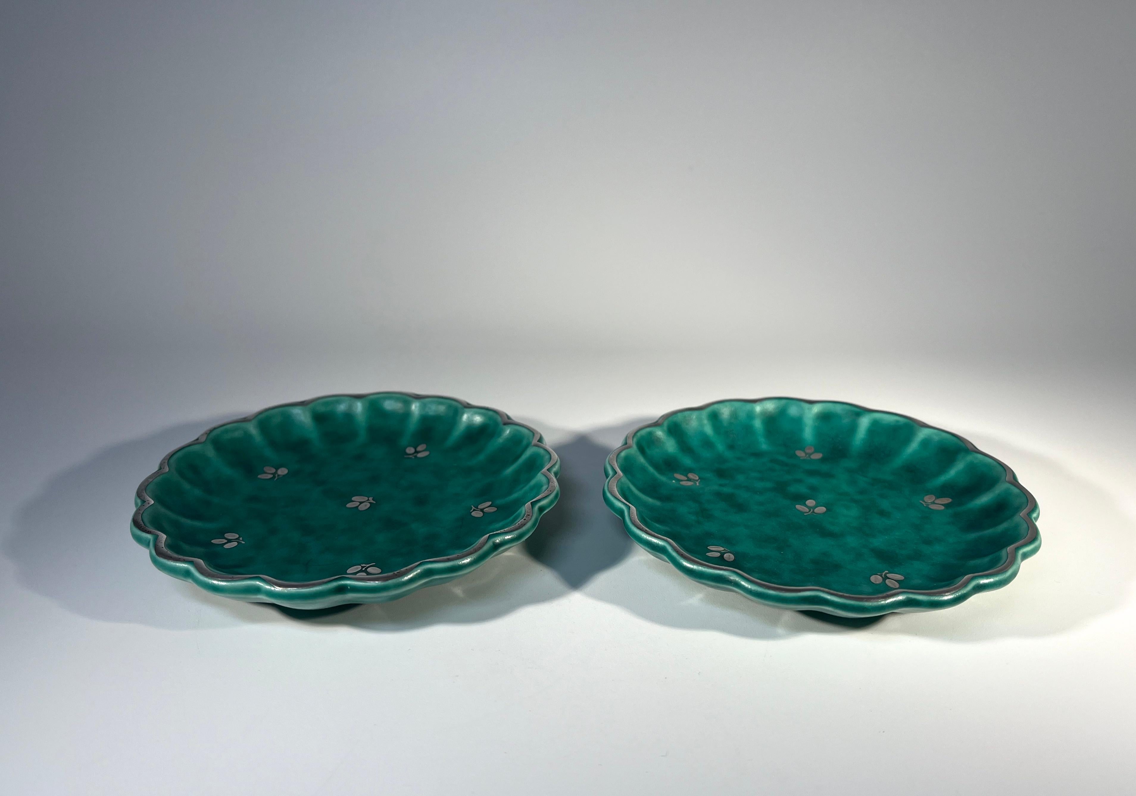 Pair Of Scalloped, Applied Silver Pin Trays, Wilhelm Kage, Argenta, Gustavsberg In Good Condition For Sale In Rothley, Leicestershire