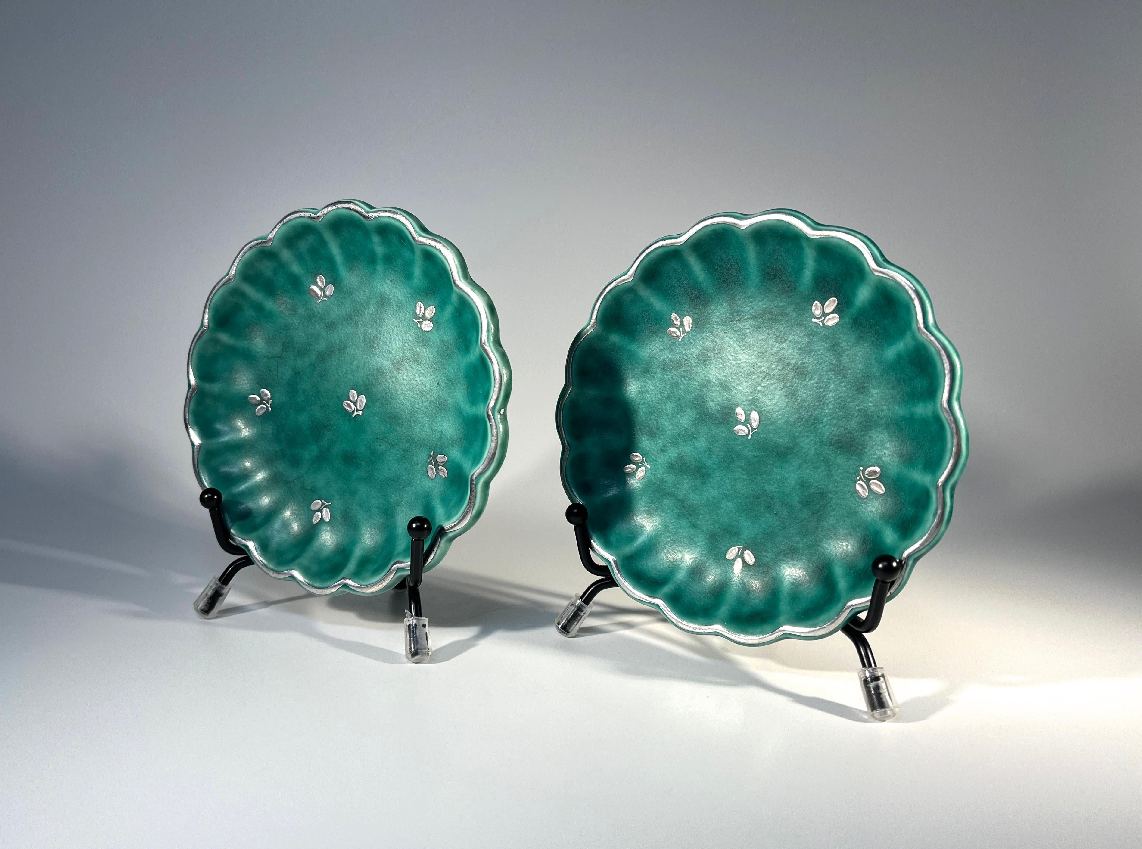 20th Century Pair Of Scalloped, Applied Silver Pin Trays, Wilhelm Kage, Argenta, Gustavsberg For Sale