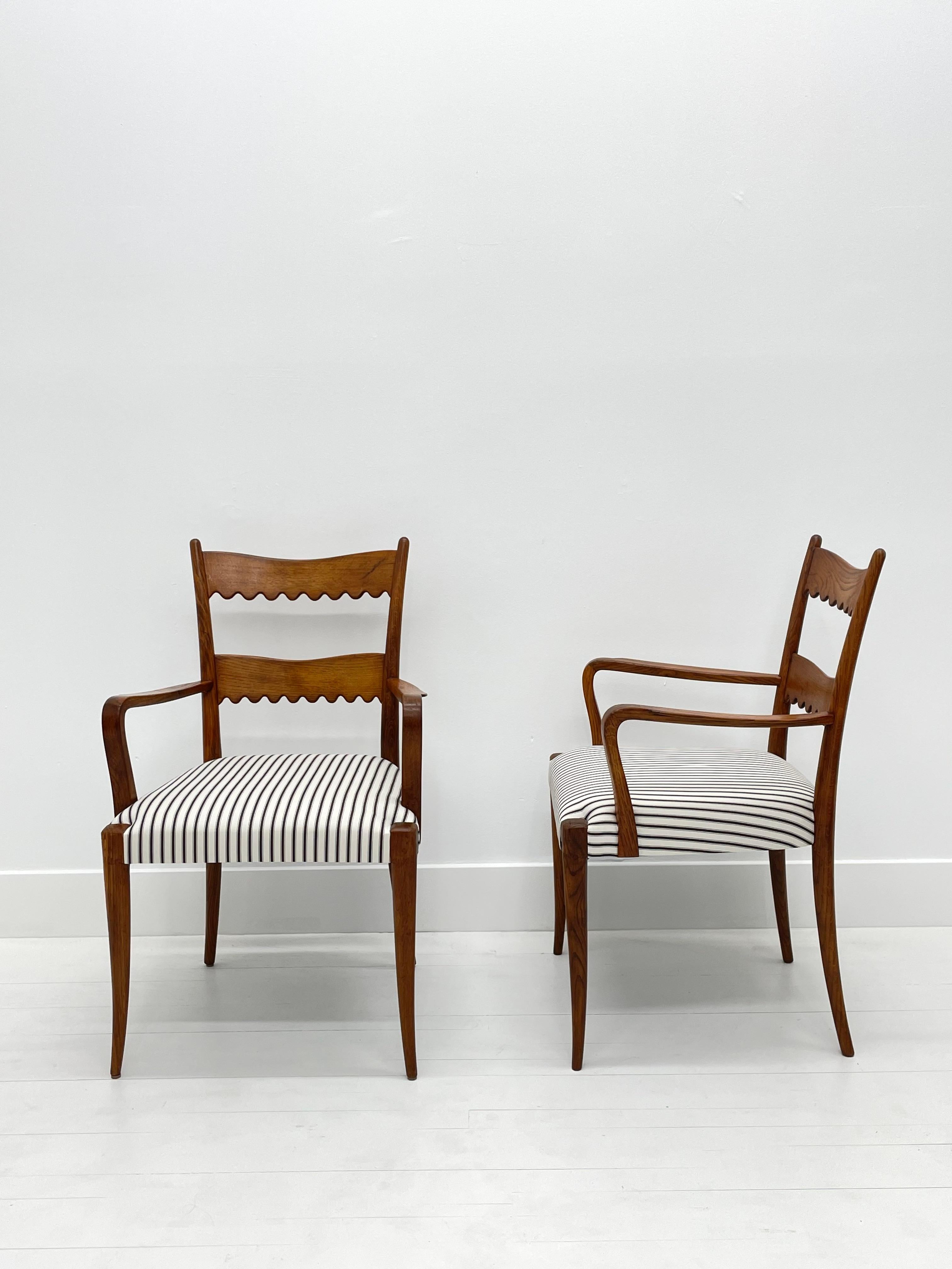 Mid-Century Modern Pair of Scalloped back Armchairs, Paolo Buffa, Italy, 1940’s.