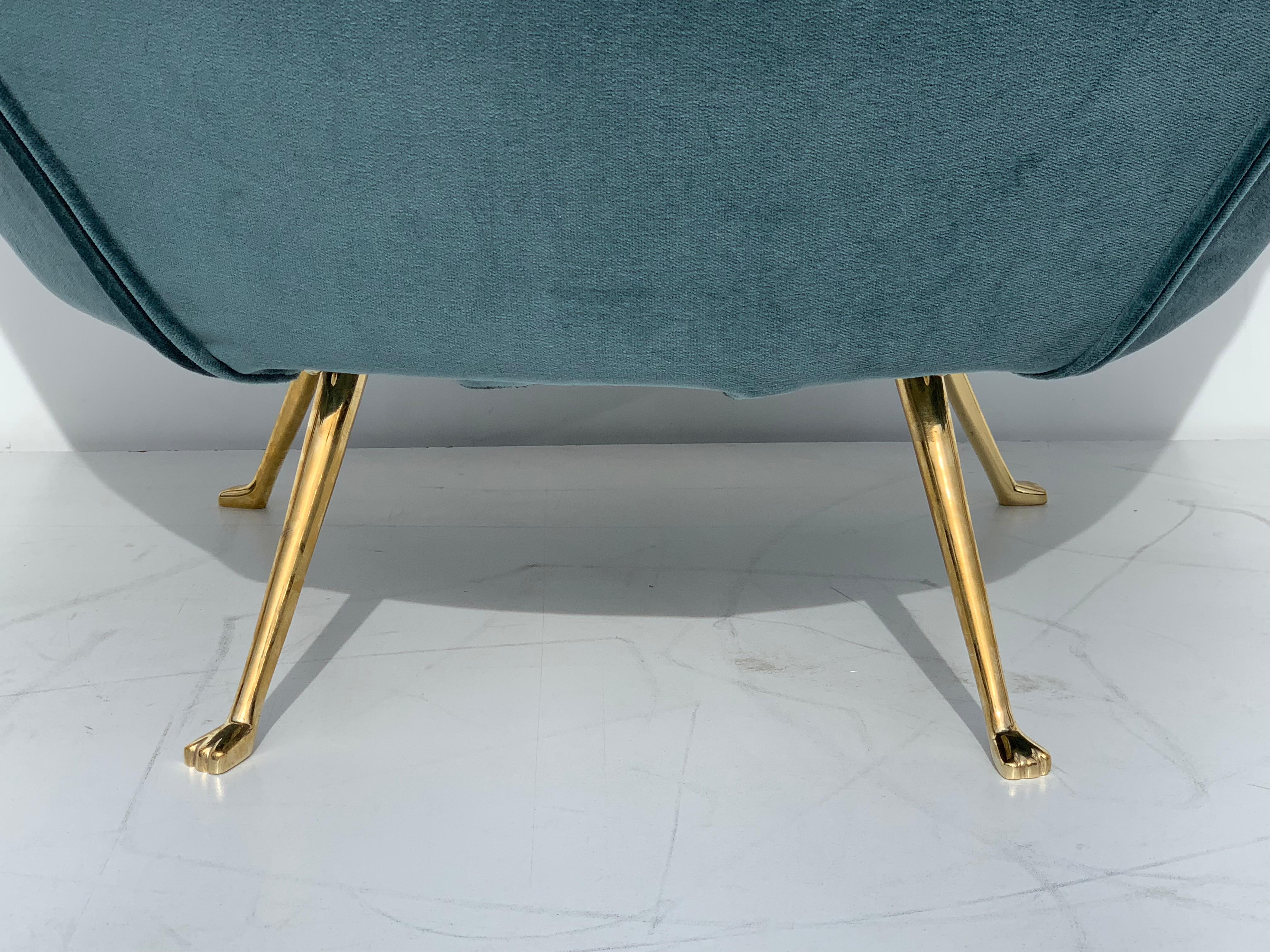 Pair of Scalloped Back Lounge Chairs with Brass Legs 6