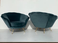 Pair of Scalloped Back Lounge Chairs with Brass Legs