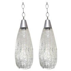 Pair of Scalloped Blown Glass Pendant Lights