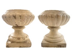 Pair of Scalloped Concrete Planters