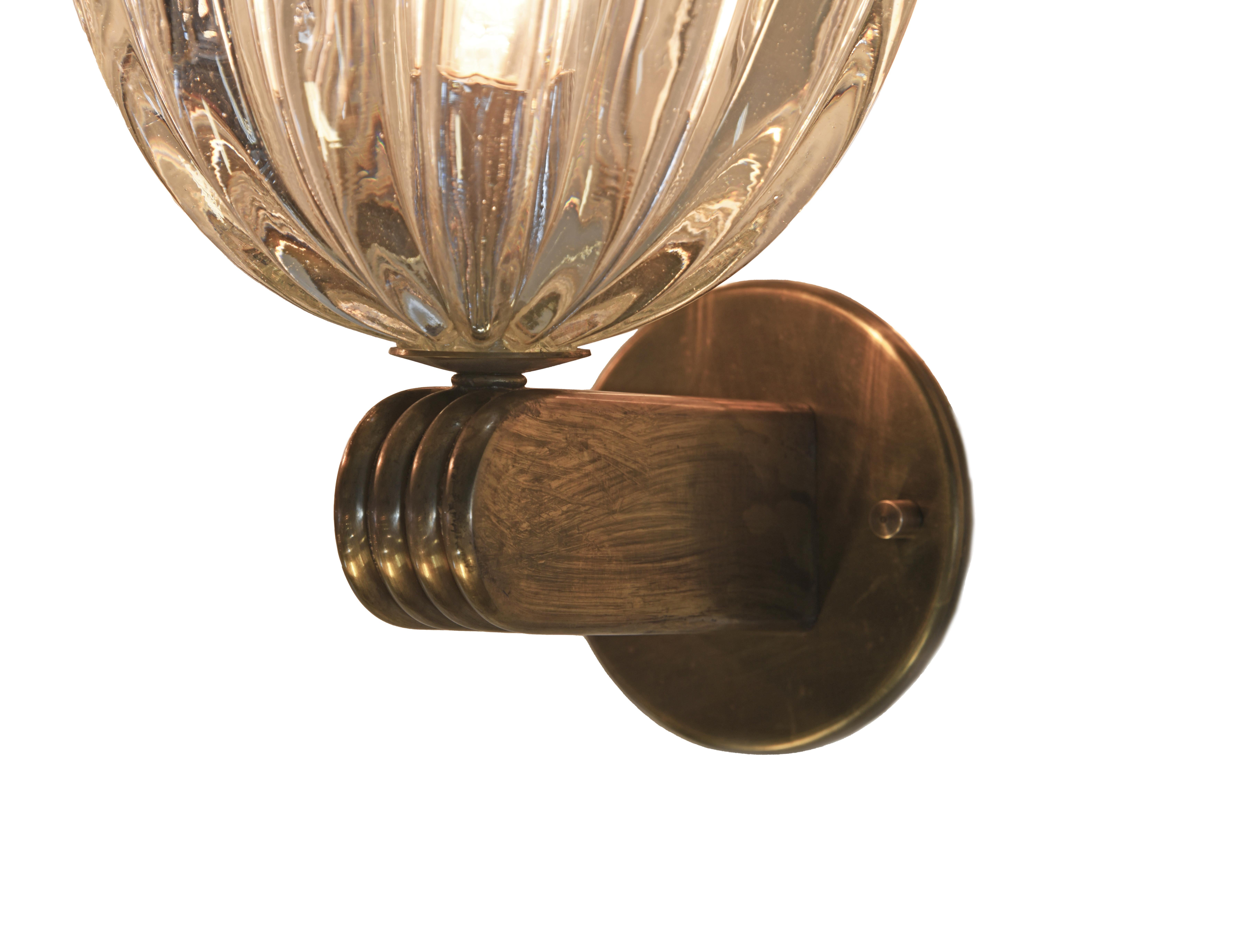 Hand-Crafted Pair of Scalloped Hand Blown Murano Glass Sconces
