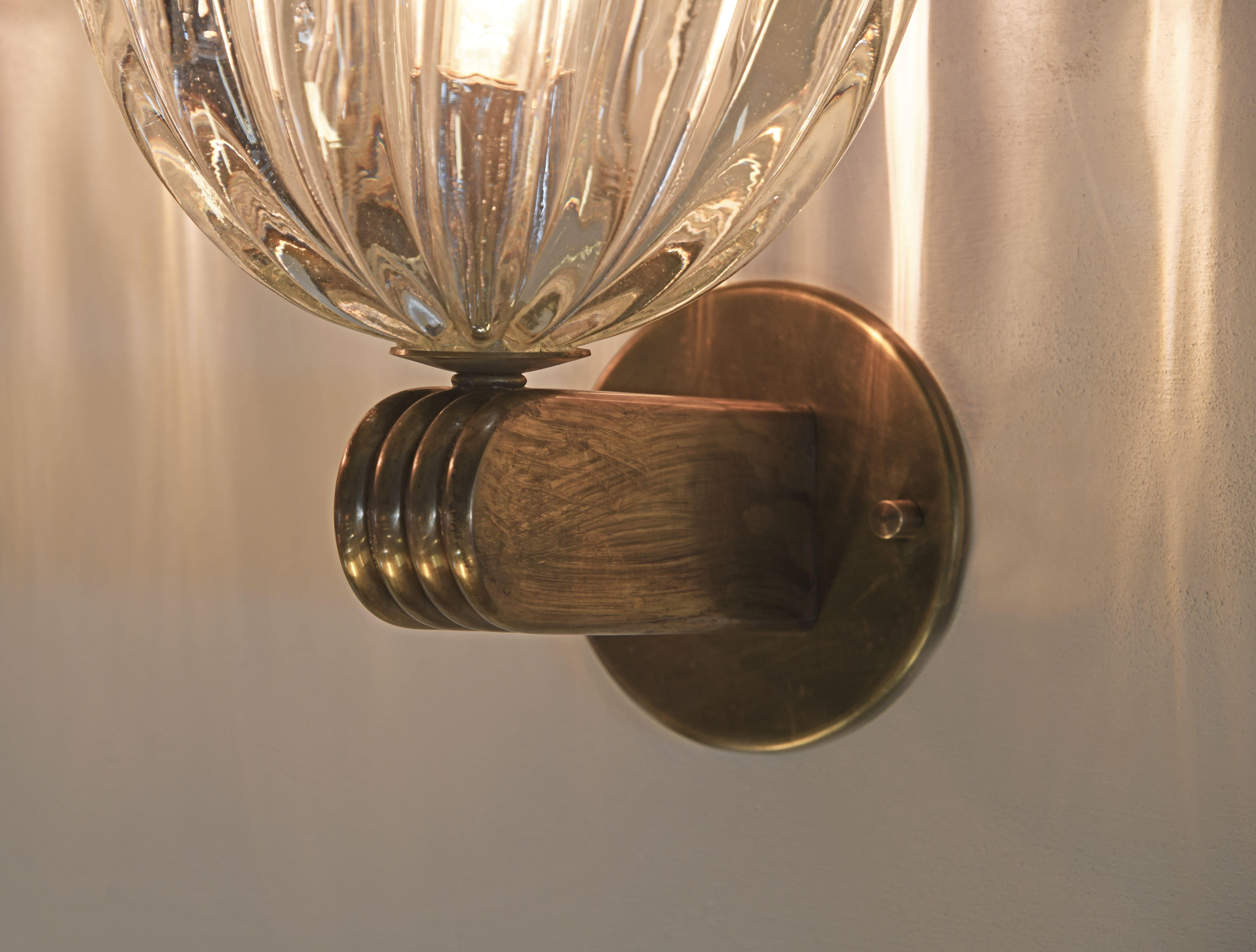 Pair of Scalloped Hand Blown Murano Glass Sconces In Excellent Condition In LA, CA