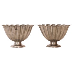 Pair of Scalloped pedestal pewter bowls by Just Andersen 1920s, Denmark