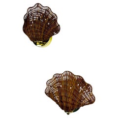 Pair of Scalloped Rattan Wall Sconces, 1980s, Sourced in Spain